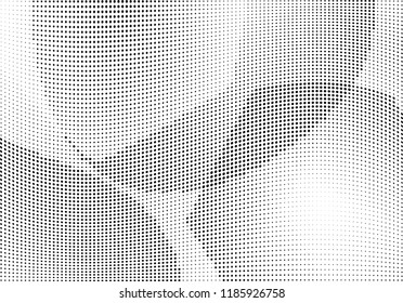 Abstract halftone wave dotted background. Halftone twisted grunge pattern, dot, circle.  Vector modern optical halftone pop art texture for poster, business card, cover, label mock-up, sticker layout