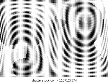 Abstract halftone wave dotted background. Halftone twisted grunge pattern, dot, circle.  Vector modern optical halftone pop art texture for poster, business card, cover, label mock-up, sticker layout