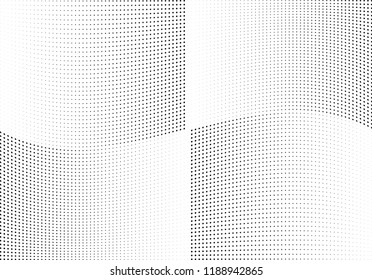 Abstract halftone wave dotted background. Halftone twisted grunge pattern, dot, circle.  Vector modern optical halftone pop art texture for poster, business card, cover, label mock-up, sticker layout