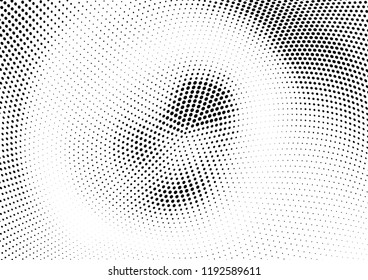 Abstract halftone wave dotted background. Halftone twisted grunge pattern, dot, circle.  Vector modern optical halftone pop art texture for poster, business card, cover, label mock-up, sticker layout