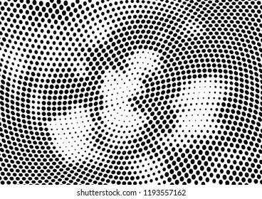 Abstract halftone wave dotted background. Halftone twisted grunge pattern, dot, circle.  Vector modern optical halftone pop art texture for poster, business card, cover, label mock-up, sticker layout