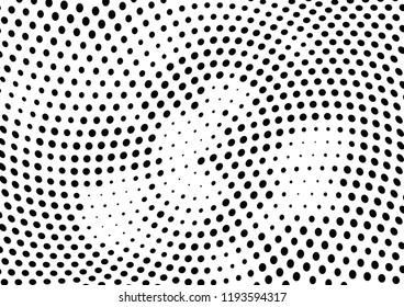 Abstract halftone wave dotted background. Halftone twisted grunge pattern, dot, circle.  Vector modern optical halftone pop art texture for poster, business card, cover, label mock-up, sticker layout