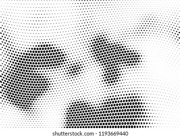 Abstract halftone wave dotted background. Halftone twisted grunge pattern, dot, circle.  Vector modern optical halftone pop art texture for poster, business card, cover, label mock-up, sticker layout