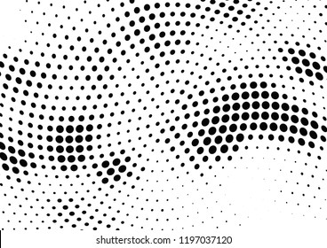 Abstract halftone wave dotted background. Halftone twisted grunge pattern, dot, circle.  Vector modern optical halftone pop art texture for poster, business card, cover, label mock-up, sticker layout