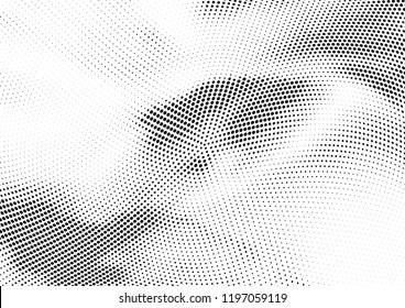 Abstract halftone wave dotted background. Halftone twisted grunge pattern, dot, circle.  Vector modern optical halftone pop art texture for poster, business card, cover, label mock-up, sticker layout