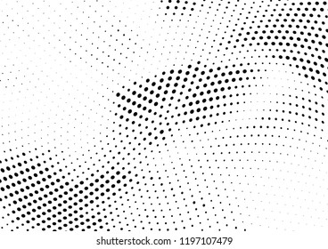 Abstract halftone wave dotted background. Halftone twisted grunge pattern, dot, circle.  Vector modern optical halftone pop art texture for poster, business card, cover, label mock-up, sticker layout