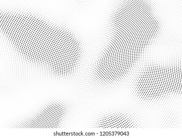 Abstract halftone wave dotted background. Halftone twisted grunge pattern, dot, circle.  Vector modern optical halftone pop art texture for poster, business card, cover, label mock-up, sticker layout
