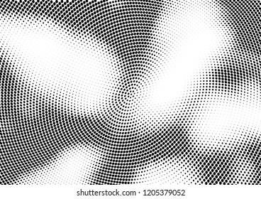 Abstract halftone wave dotted background. Halftone twisted grunge pattern, dot, circle.  Vector modern optical halftone pop art texture for poster, business card, cover, label mock-up, sticker layout
