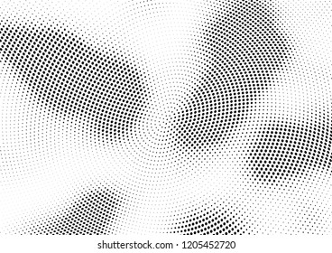 Abstract halftone wave dotted background. Halftone twisted grunge pattern, dot, circle.  Vector modern optical halftone pop art texture for poster, business card, cover, label mock-up, sticker layout