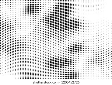 Abstract halftone wave dotted background. Halftone twisted grunge pattern, dot, circle.  Vector modern optical halftone pop art texture for poster, business card, cover, label mock-up, sticker layout