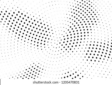 Abstract halftone wave dotted background. Halftone twisted grunge pattern, dot, circle.  Vector modern optical halftone pop art texture for poster, business card, cover, label mock-up, sticker layout