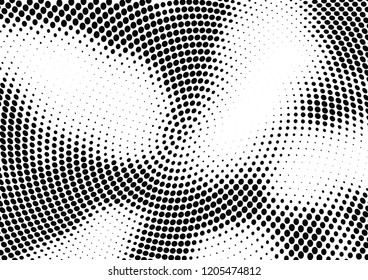Abstract halftone wave dotted background. Halftone twisted grunge pattern, dot, circle.  Vector modern optical halftone pop art texture for poster, business card, cover, label mock-up, sticker layout