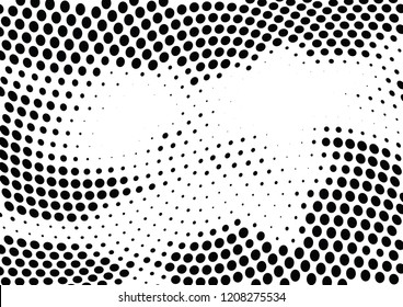 Abstract halftone wave dotted background. Halftone twisted grunge pattern, dot, circle.  Vector modern optical halftone pop art texture for poster, business card, cover, label mock-up, sticker layout