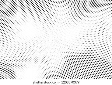 Abstract halftone wave dotted background. Halftone twisted grunge pattern, dot, circle.  Vector modern optical halftone pop art texture for poster, business card, cover, label mock-up, sticker layout