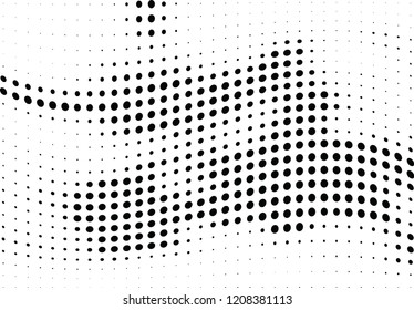 Abstract halftone wave dotted background. Halftone twisted grunge pattern, dot, circle.  Vector modern optical halftone pop art texture for poster, business card, cover, label mock-up, sticker layout