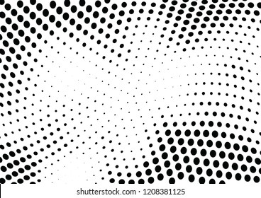 Abstract halftone wave dotted background. Halftone twisted grunge pattern, dot, circle.  Vector modern optical halftone pop art texture for poster, business card, cover, label mock-up, sticker layout