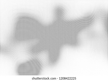 Abstract halftone wave dotted background. Halftone twisted grunge pattern, dot, circle.  Vector modern optical halftone pop art texture for poster, business card, cover, label mock-up, sticker layout