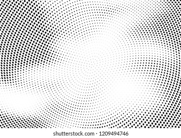 Abstract halftone wave dotted background. Halftone twisted grunge pattern, dot, circle.  Vector modern optical halftone pop art texture for poster, business card, cover, label mock-up, sticker layout