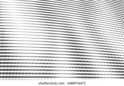 Abstract halftone wave dotted background. Chaotic dance of black dots on white background