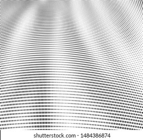 Abstract halftone wave dotted background. Chaotic dance of black dots on white background