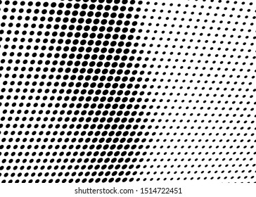 Abstract halftone wave dotted background. Chaotic dance of black dots on white background