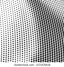 Abstract halftone wave dotted background. Chaotic dance of black dots on white background
