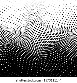 Abstract halftone wave dotted background. Futuristic twisted grunge pattern, dot, circles. Vector modern optical pop art texture for posters, business cards, cover, labels mock-up, stickers layout
