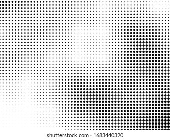 Abstract halftone wave dotted background. Template of black dots on a white background. Chaotic monochrome texture