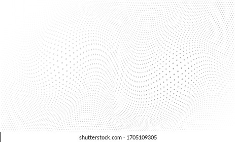 Ola de semitonos abstracta salpicada de fondo. Fondo monocromo moderno. Patrón futurista, punto, onda. Vector moderno de textura media óptica para sitios, póster, tarjeta de visita, portada