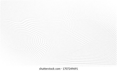 Ola de semitonos abstracta salpicada de fondo. Fondo monocromo moderno. Patrón futurista, punto, onda. Vector moderno de textura media óptica para sitios, póster, tarjeta de visita, portada