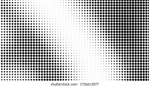 Abstract halftone wave dotted background. Template of black dots on a white background. Chaotic monochrome texture