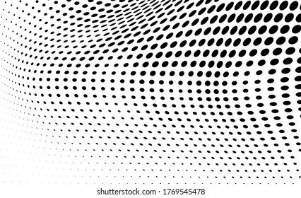 Abstract halftone wave dotted background. Futuristic twisted grunge pattern