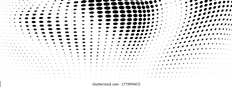 Abstract halftone wave dotted background. Futuristic twisted grunge pattern