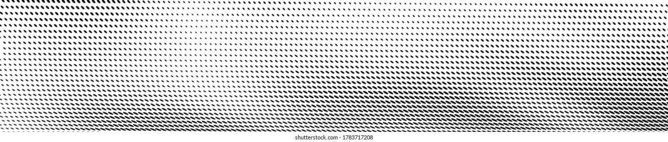 Abstract halftone wave dotted background. Chaotic dance of black dots on white background