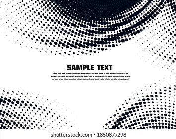 Resumen de la ola de media tonalidad salpicada de fondo. Futurista patrón de grunge torcido, punto, círculos. Vector textura moderna de arte pop óptico para afiches, tarjetas de visita, portada, maqueta de etiquetas, disposición de pegatinas
