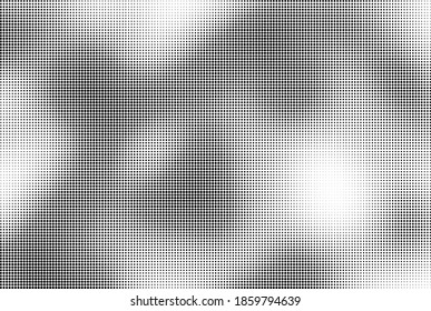 Abstract halftone wave dotted background. Template of black dots on a white background. Chaotic monochrome texture