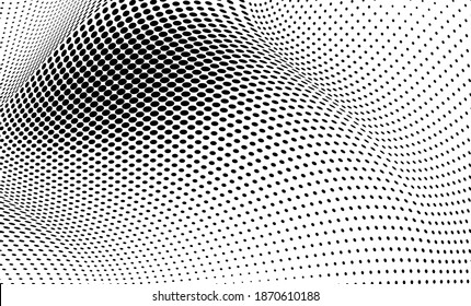 Resumen de la ola de media tonalidad salpicada de fondo. Textura moderna de arte pop óptico vectorial para carteles, tarjetas de visita, cubierta
