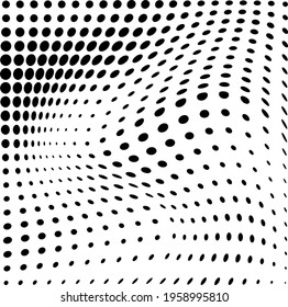 Abstract halftone wave dotted background. Futuristic twisted grunge pattern, dot, circles. Vector modern optical pop art textures for posters, business cards, covers, labels layout, stickers layout