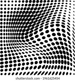 Abstract halftone wave dotted background. Futuristic twisted grunge pattern, dot, circles. Vector modern optical pop art textures for posters, business cards, covers, labels layout, stickers layout