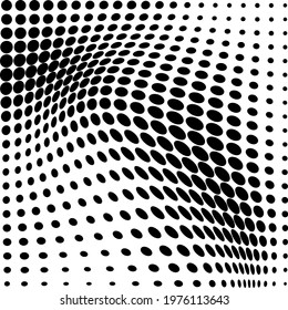 Abstract halftone wave dotted background. Futuristic twisted grunge pattern, dot, circles. Vector modern optical pop art textures for posters, business cards, covers, labels layout, stickers layout