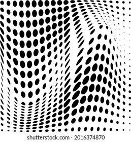 Abstract halftone wave dotted background. Futuristic twisted grunge pattern, dot, circles. Vector modern optical pop art textures for posters, business cards, covers, labels layout, stickers layout