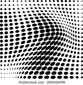 Abstract halftone wave dotted background. Futuristic twisted grunge pattern, dot, circles. Vector modern optical pop art textures for posters, business cards, covers, labels layout, stickers layout