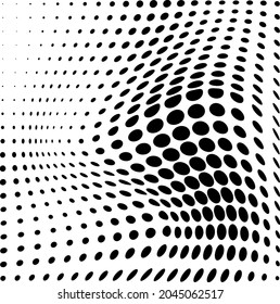 Abstract halftone wave dotted background. Futuristic twisted grunge pattern, dot, circles. Vector modern optical pop art textures for posters, business cards, covers, labels layout, stickers layout