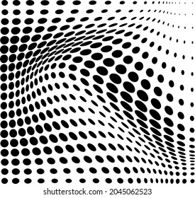 Resumen de la ola de media tonalidad salpicada de fondo. Futurista patrón de grunge torcido, punto, círculos. Texturas de arte pop óptico moderno vectorial para afiches, tarjetas de visita, cubiertas, distribución de etiquetas, diseño de pegatinas