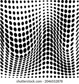 Abstract halftone wave dotted background. Futuristic twisted grunge pattern, dot, circles. Vector modern optical pop art textures for posters, business cards, covers, labels layout, stickers layout