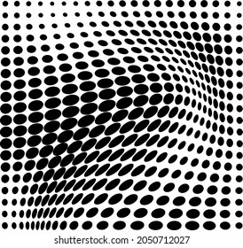 Abstract halftone wave dotted background. Futuristic twisted grunge pattern, dot, circles. Vector modern optical pop art textures for posters, business cards, covers, labels layout, stickers layout