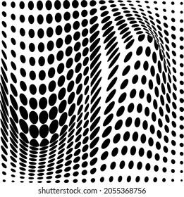 Abstract halftone wave dotted background. Futuristic twisted grunge pattern, dot, circles. Vector modern optical pop art textures for posters, business cards, covers, labels layout, stickers layout