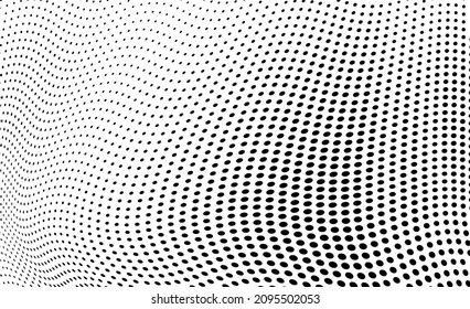 Abstract halftone wave dotted background. Futuristic twisted grunge pattern, dot, circles