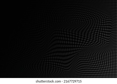 Resumen de la ola de media tonalidad salpicada de fondo. Futurista patrón de grunge torcido, punto, círculos. Vector textura moderna de arte pop óptico para carteles, tarjetas de visita, portada, maqueta de etiquetas, diseño de pegatinas.