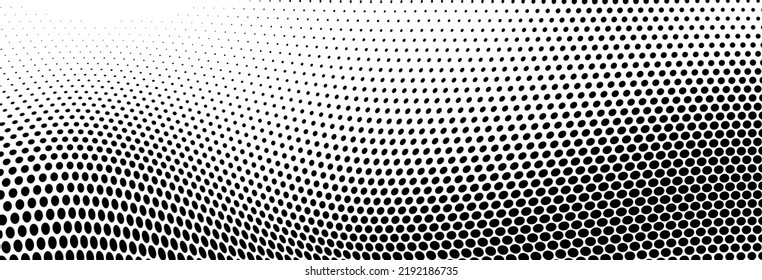 Abstract halftone wave dotted background. Futuristic twisted grunge pattern, dot, circles